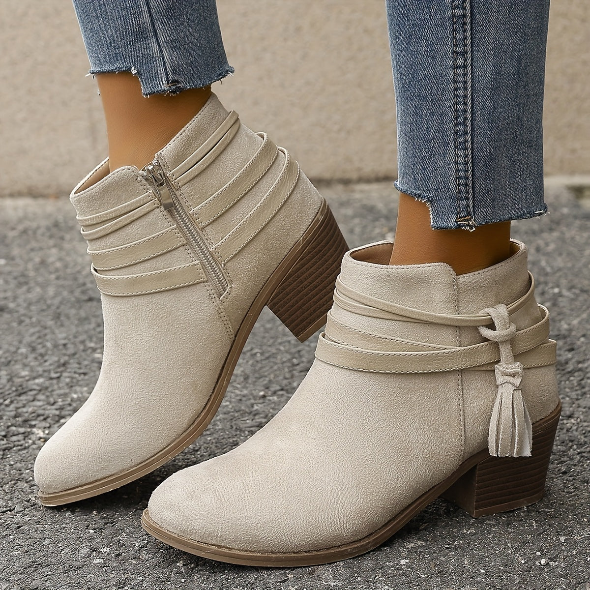 Women's Orthopaedic Tassel Casual Ankle Boots in Beige