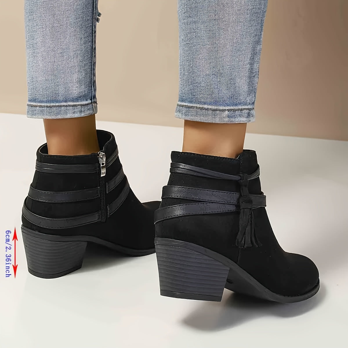 Women's Tassel Casual Ankle Boots in Black