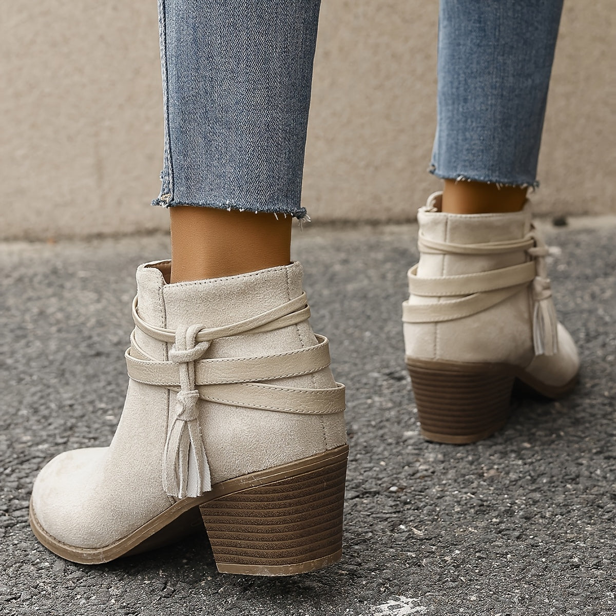 Women's Orthopaedic Tassel Casual Ankle Boots in Beige