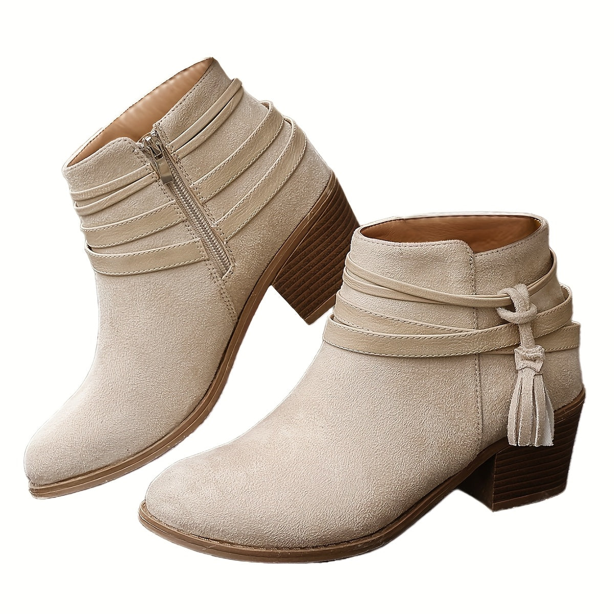 Women's Orthopaedic Tassel Casual Ankle Boots in Beige