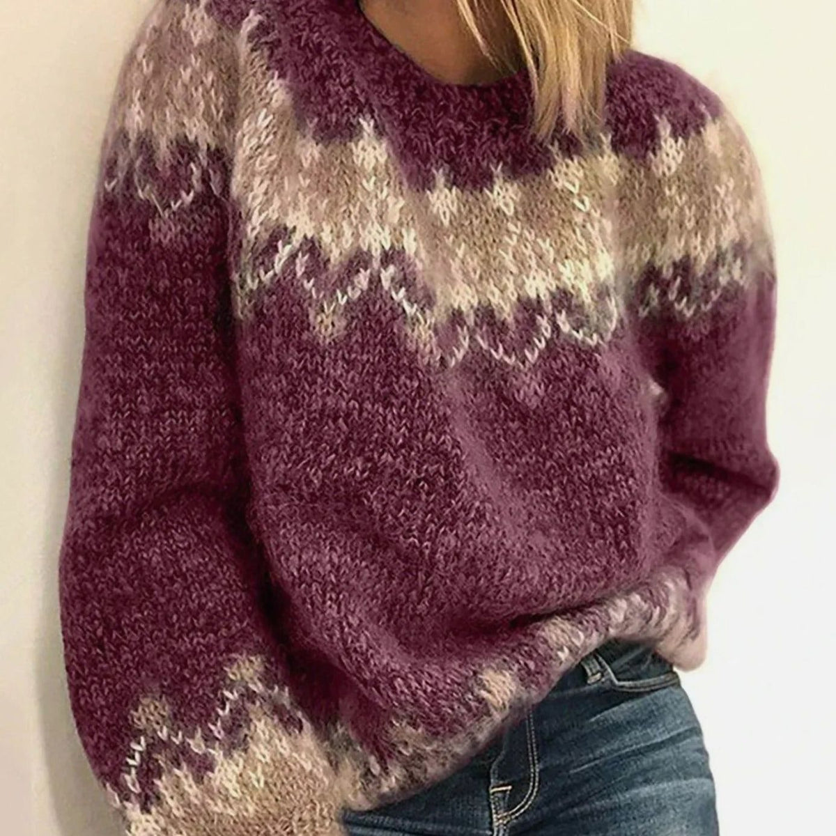 Women's Patterned Casual Jumper in Burgundy