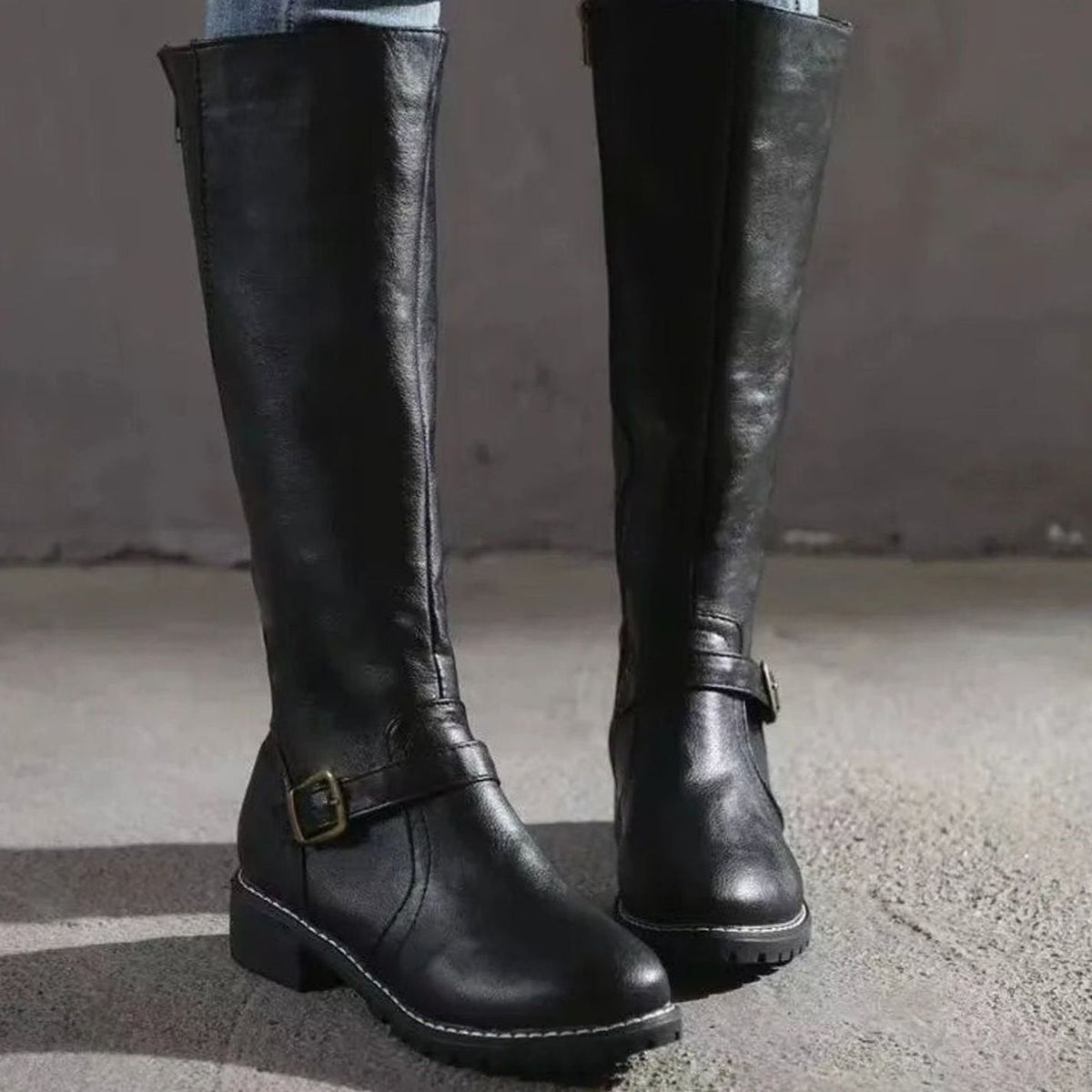 Women's Orthopaedic Buckled Casual Knee High Boots in Black