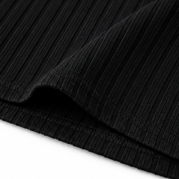 Ribbed V-Neck Casual Mini Dress in Black