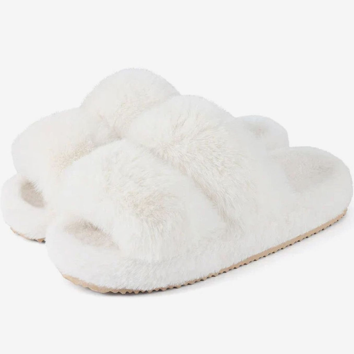 Women's Cross-Strap Faux Fur Slippers in White