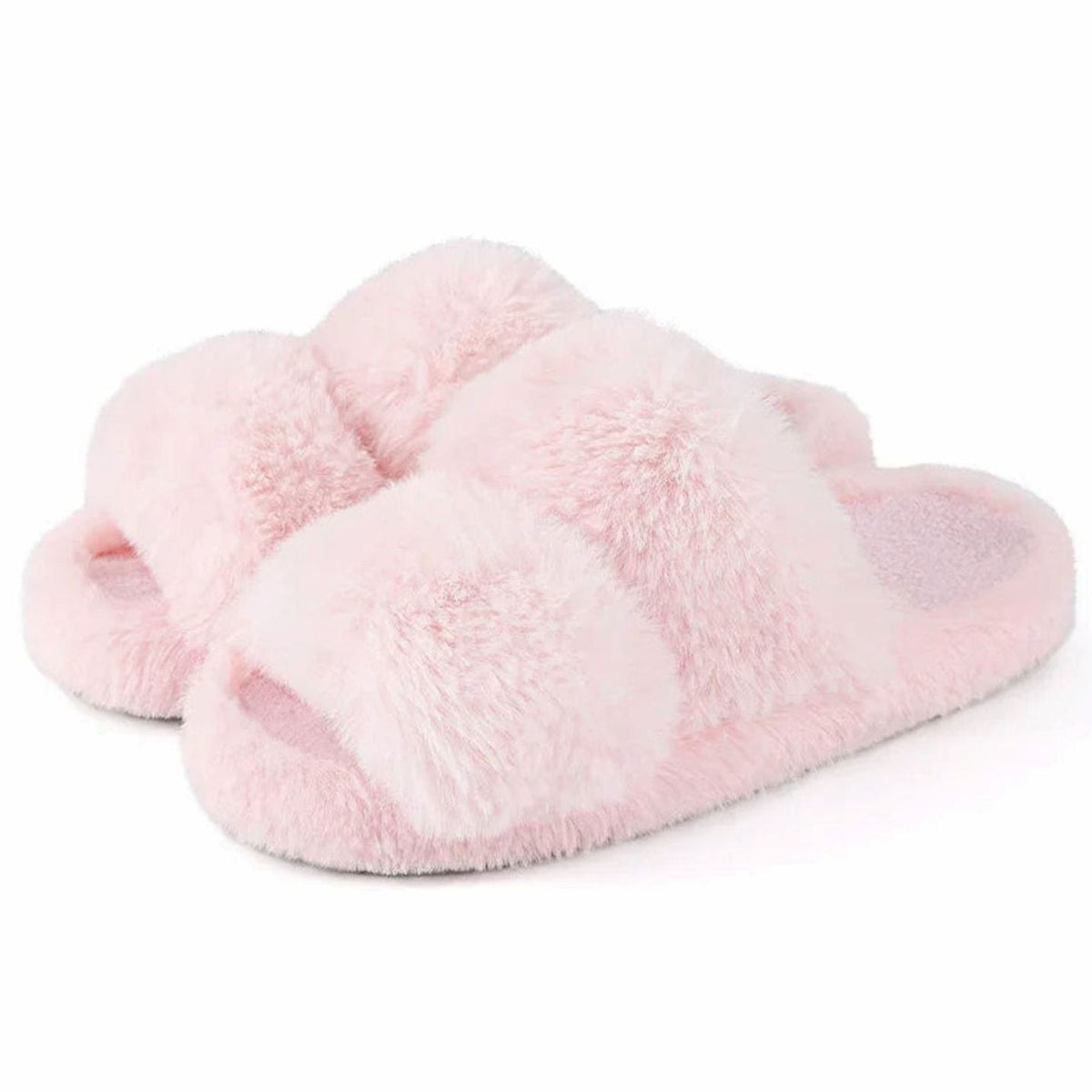 Women's Cross-Strap Faux Fur Slippers in Pink