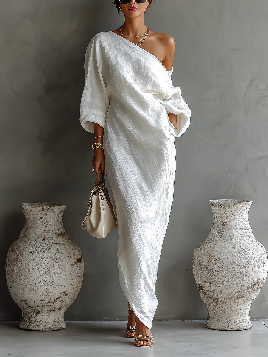 One-Shoulder Holiday Maxi Dress in White