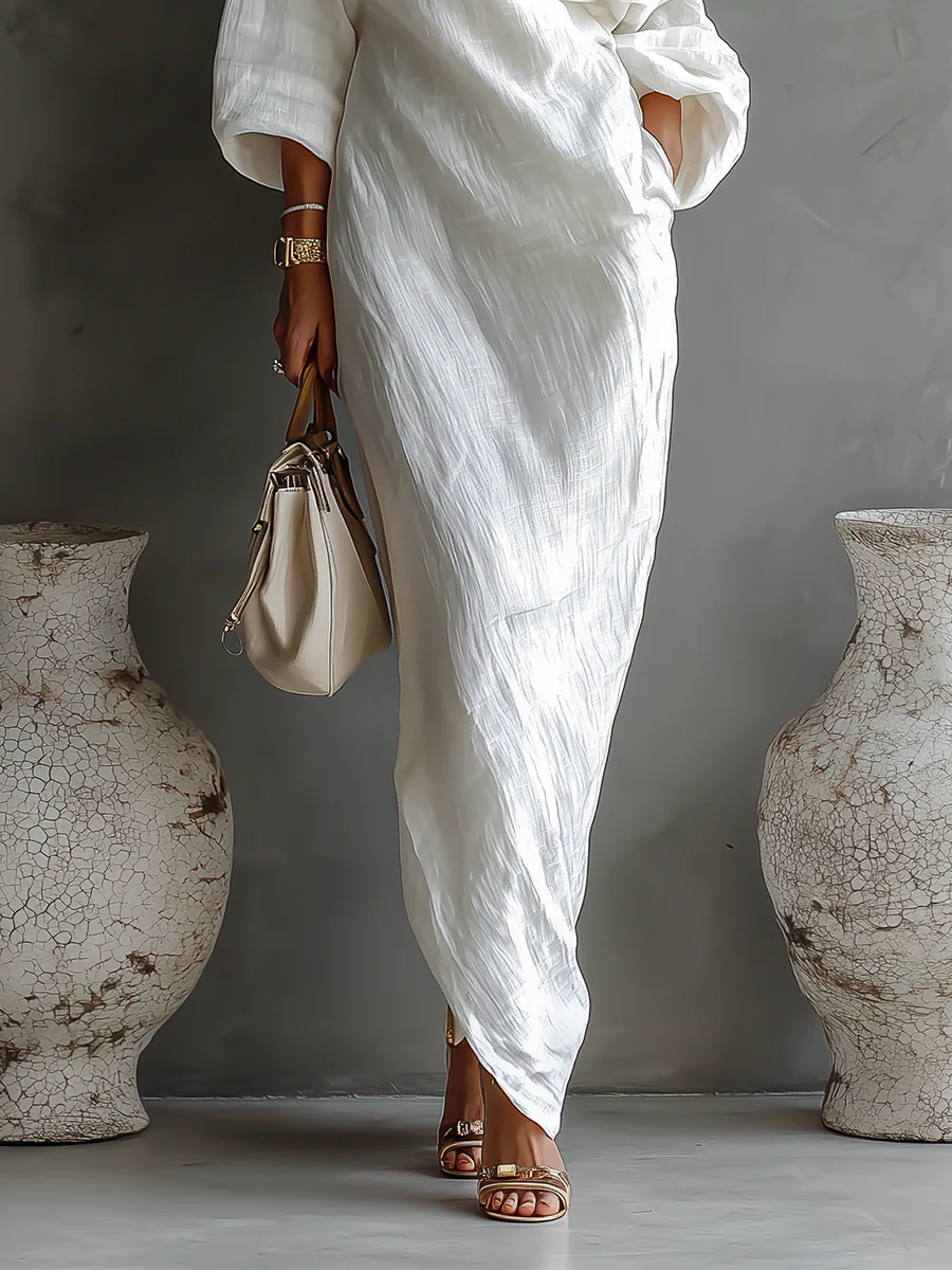 One-Shoulder Holiday Maxi Dress in White