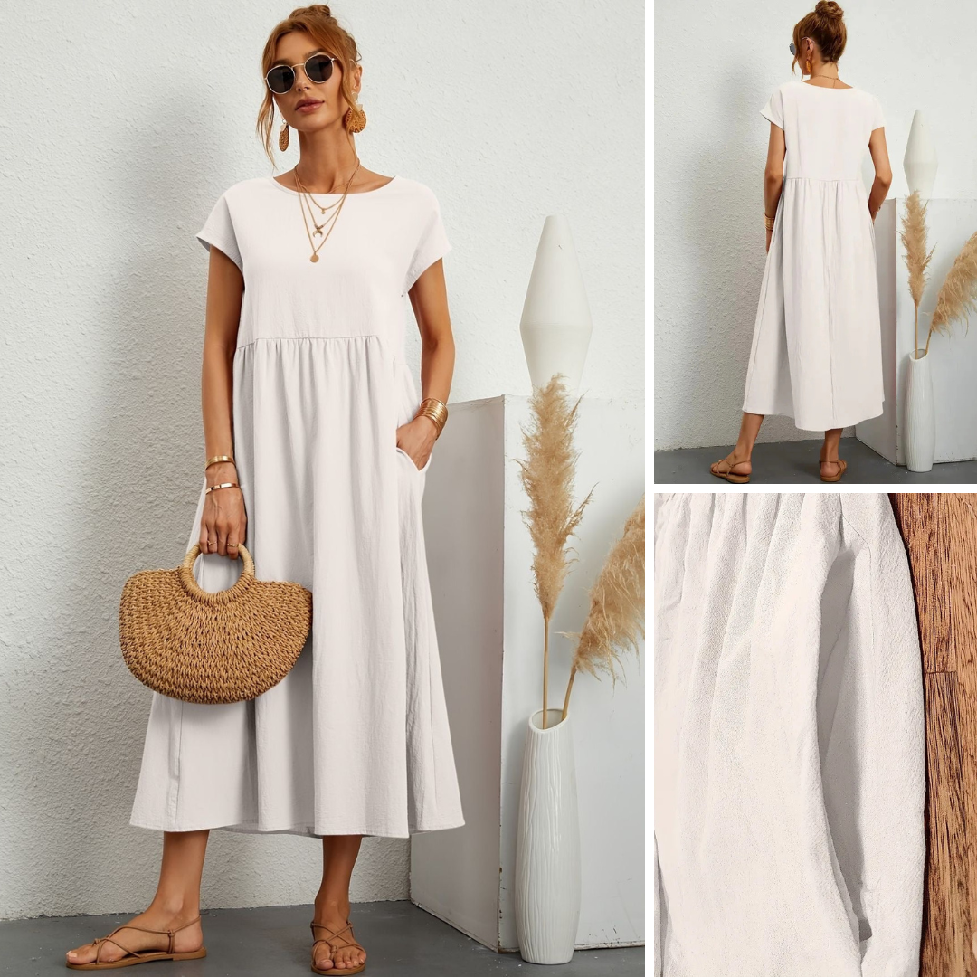 Gathered Empire Waist Casual Midi Dress