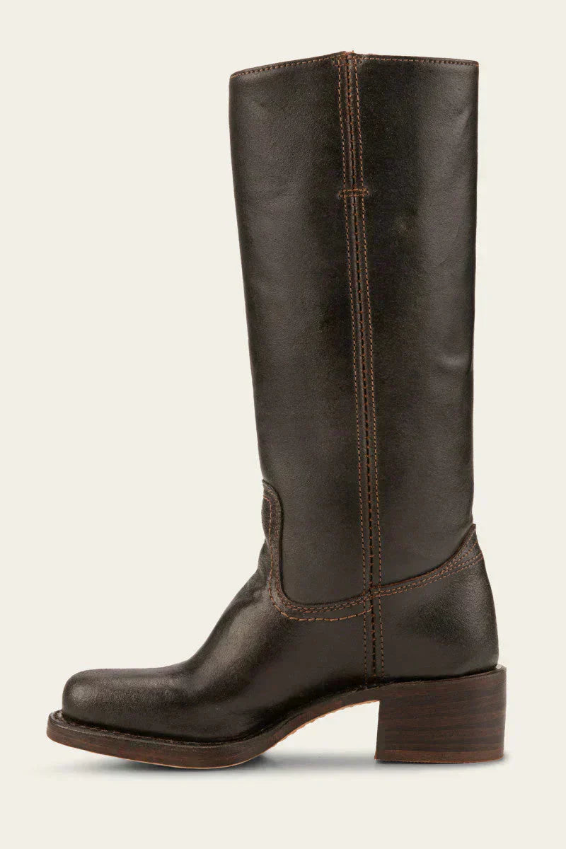 Women's Stacked-Heel Casual Knee High Boots in Dark Brown