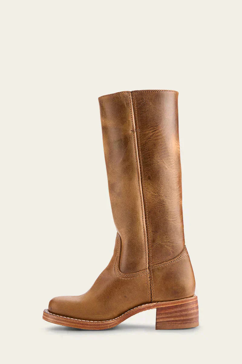 Women's Stacked-Heel Casual Knee High Boots in Camel