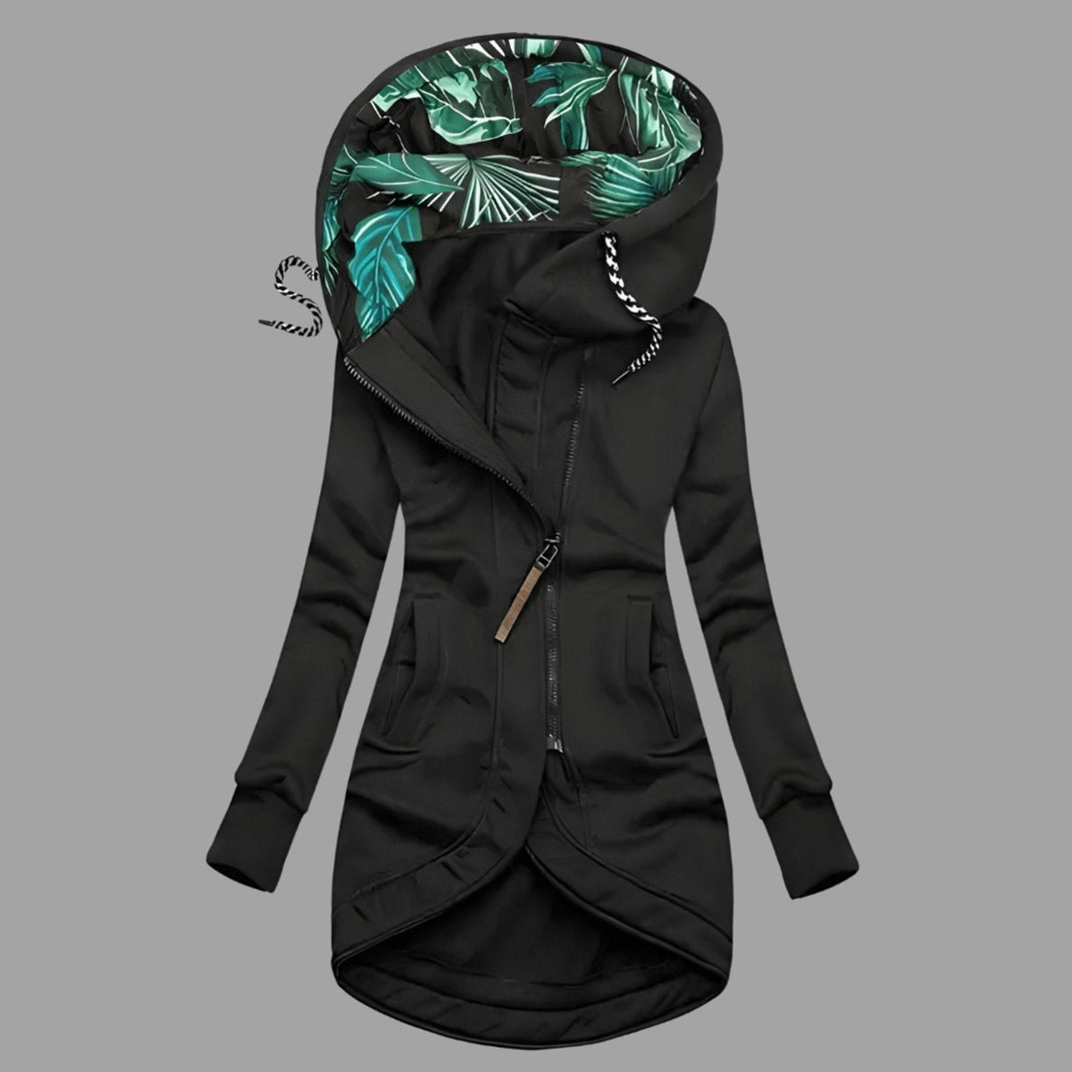 Women's Asymmetric Casual Hoodie in Black