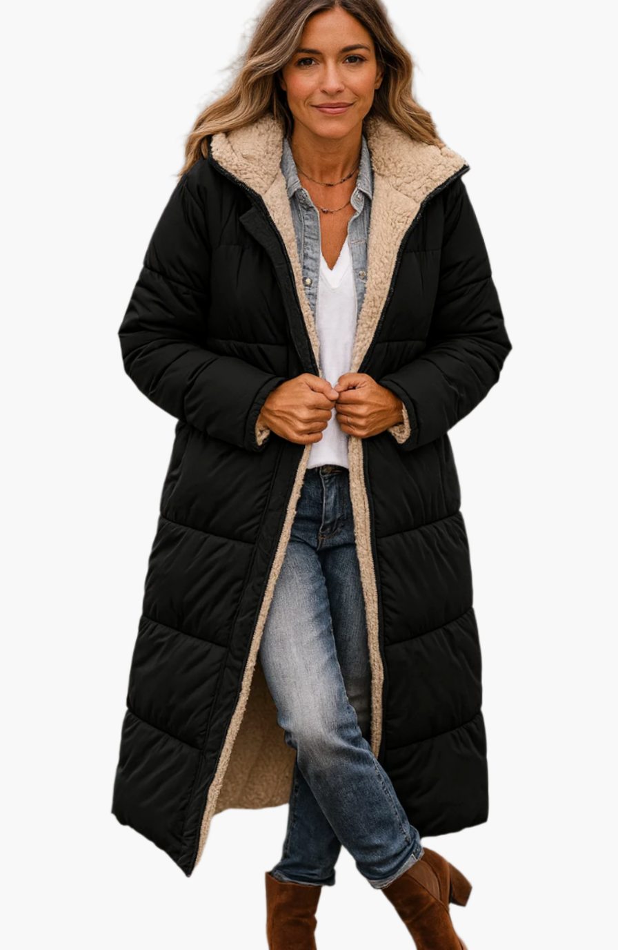 Women's Quilted Longline Jacket in Black
