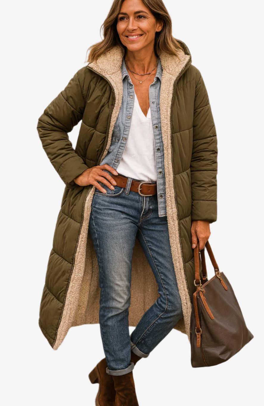 Women's Quilted Longline Jacket in Green