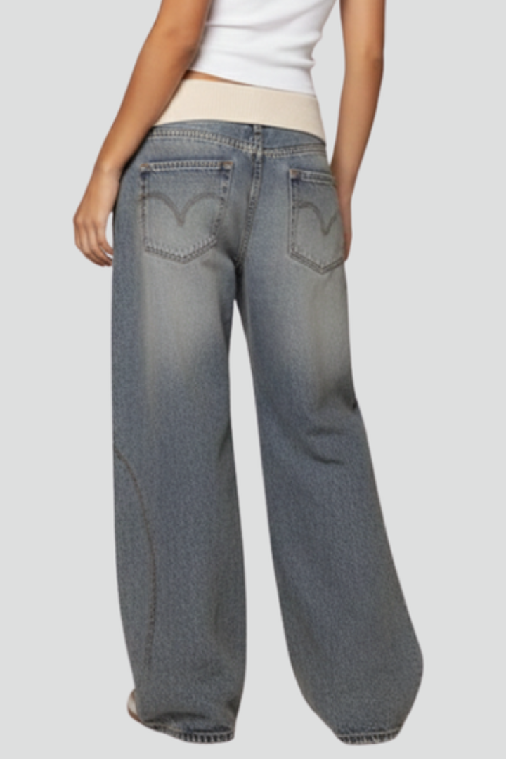 Women's Low-Rise Wide-Leg Casual Jeans in Blue