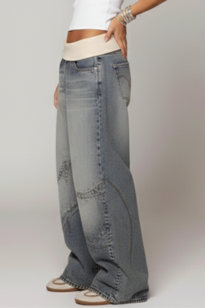Women's Low-Rise Wide-Leg Casual Jeans in Blue