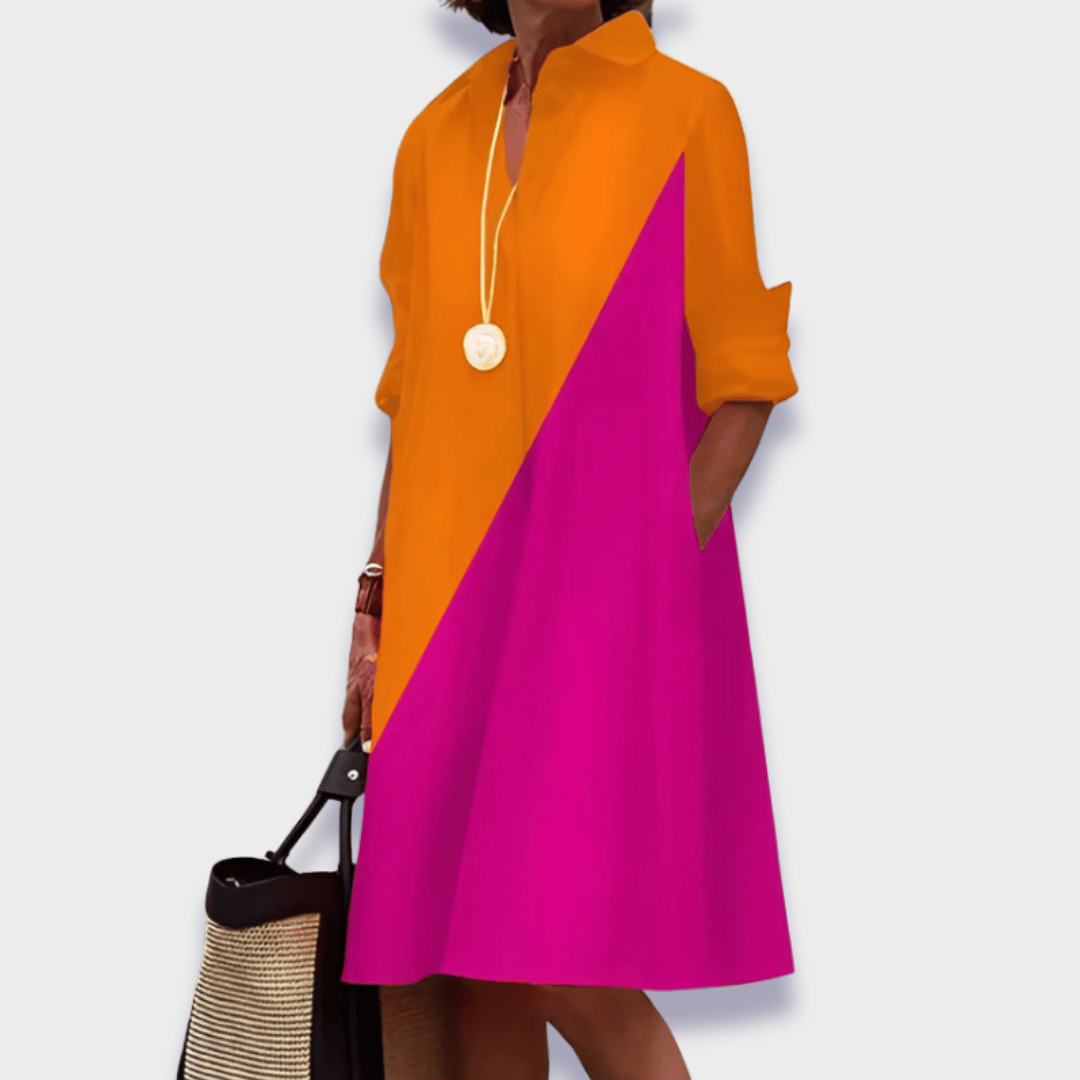 Shirt-Collar Casual Mini Dress in Multicolour