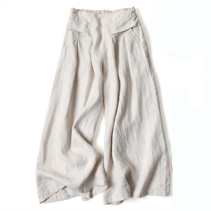 Women's Wide-Leg Casual Trousers in Beige