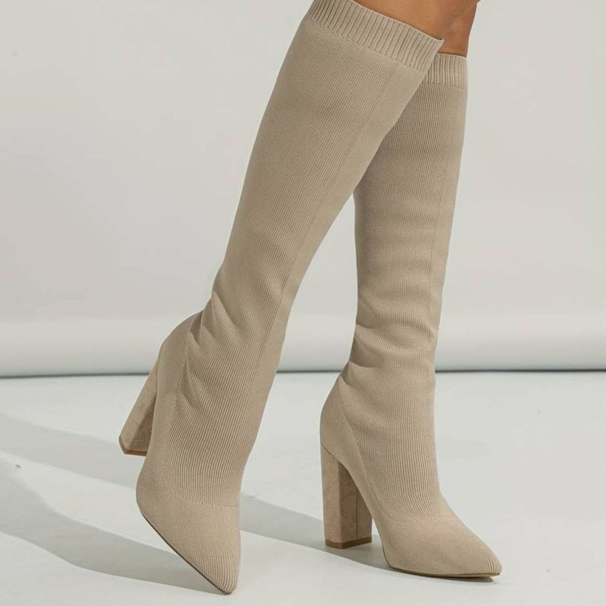Women's Orthopaedic Pull-On Knee High Boots in Beige