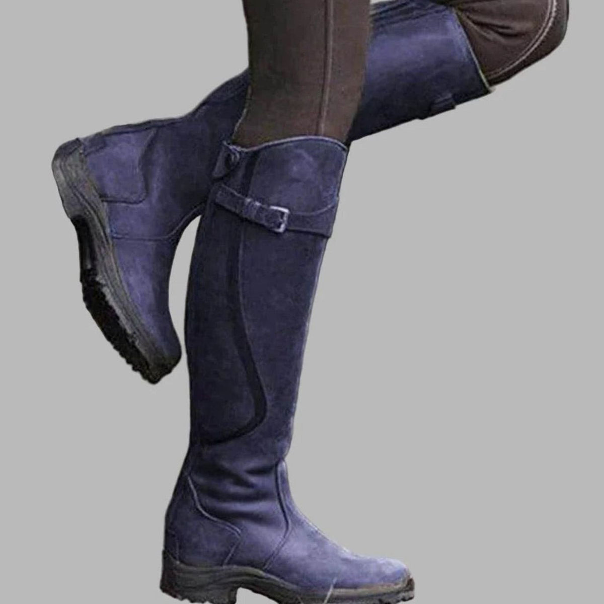 Women's Orthopaedic Buckle Casual Knee High Boots in Navy