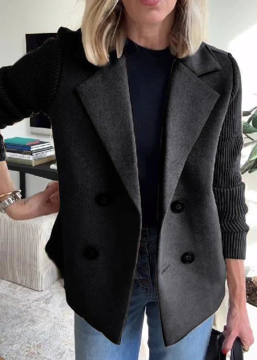 Women's Double-Breasted Casual Coat in Black