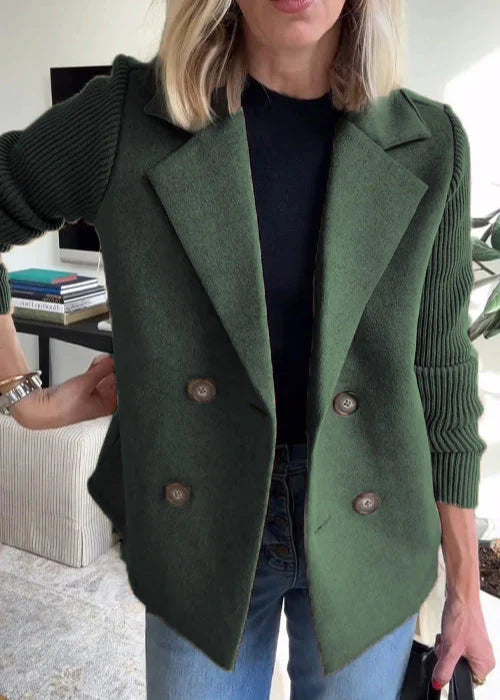 Women's Double-Breasted Casual Coat in Green