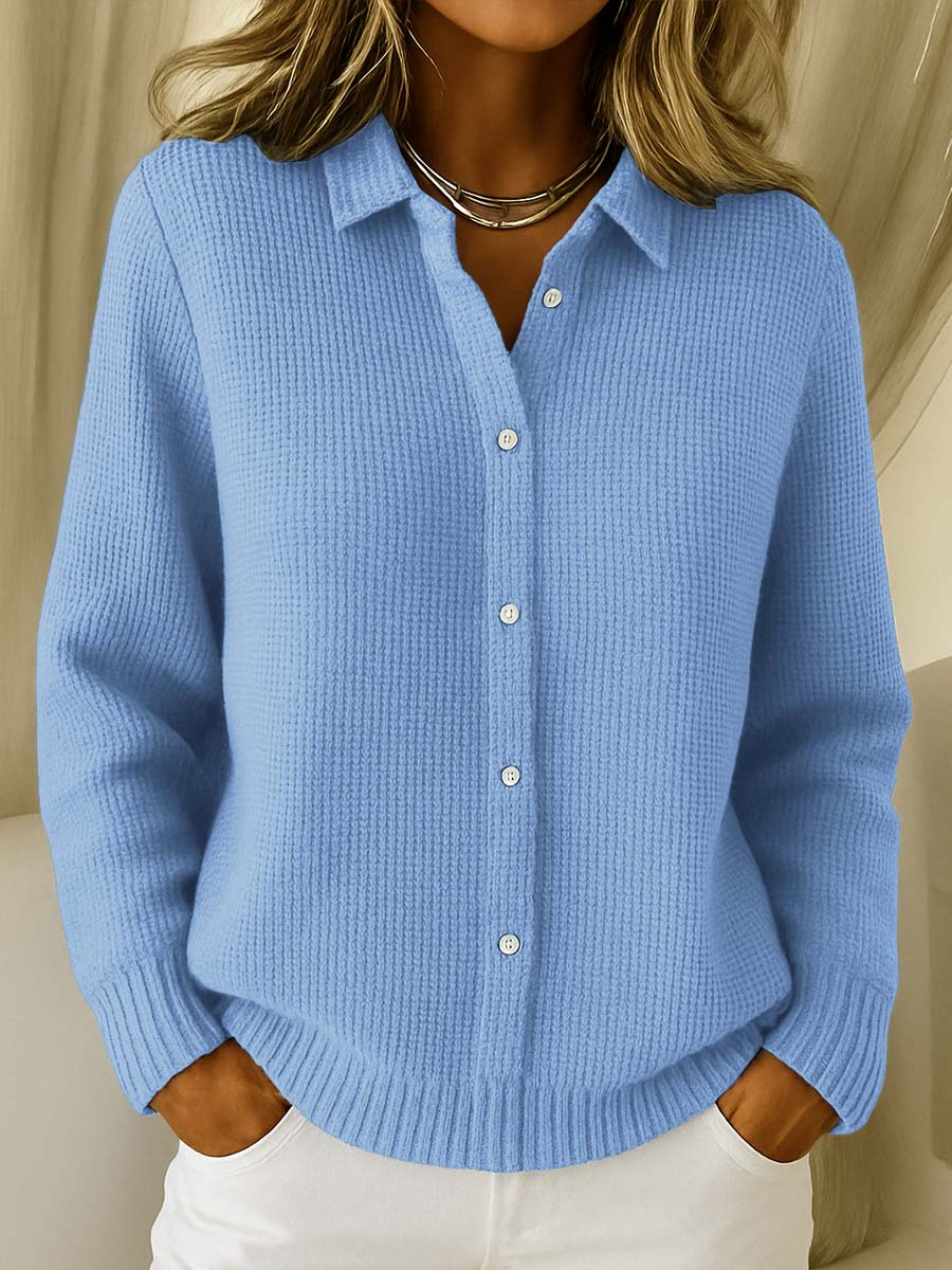 Women's Collared Casual Cardigan in Light Blue