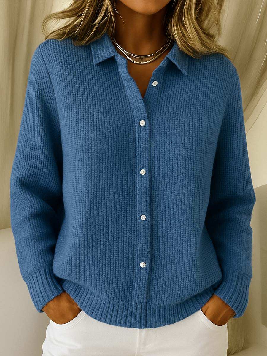 Women's Collared Casual Cardigan in Blue