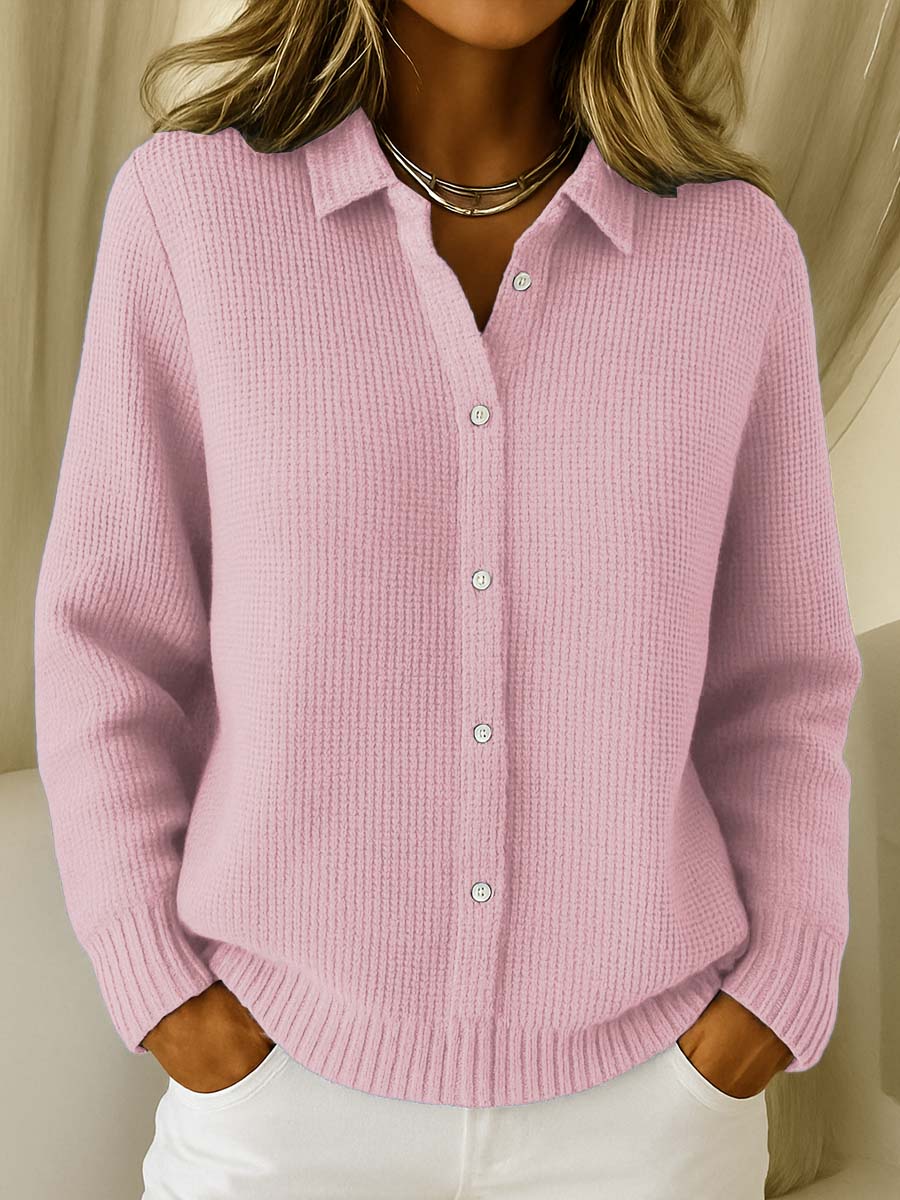 Women's Collared Casual Cardigan in Light Pink