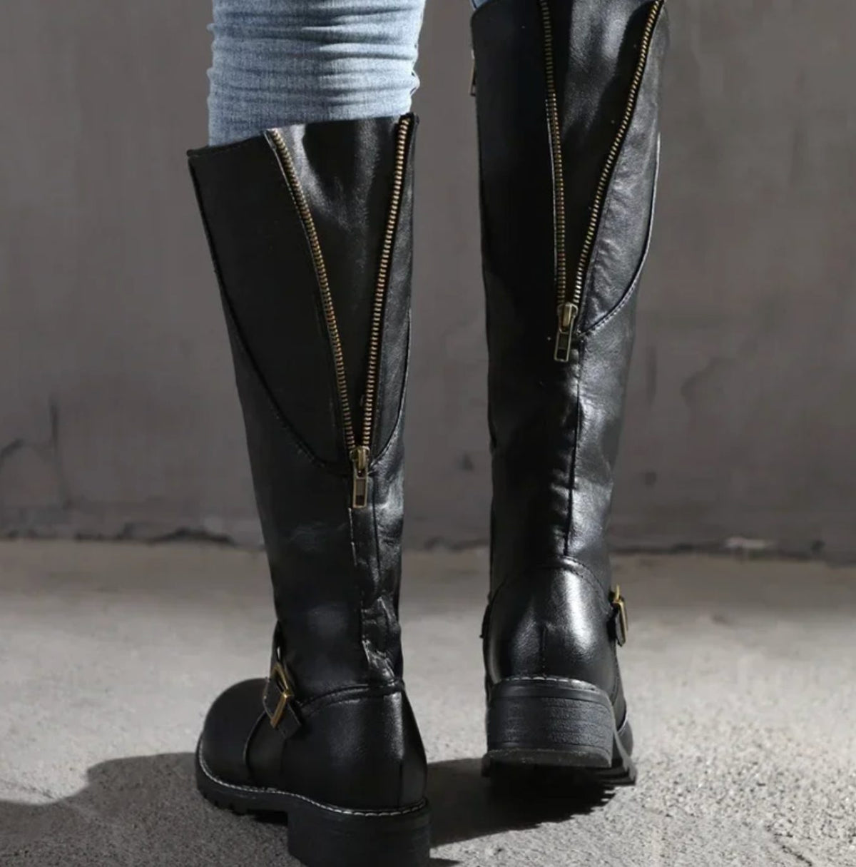 Women's Buckle Casual Knee High Boots in Black
