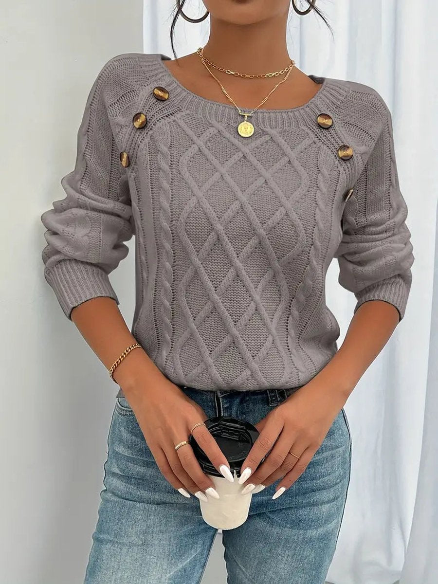 Women's Button-Shoulder Casual Jumper in Taupe