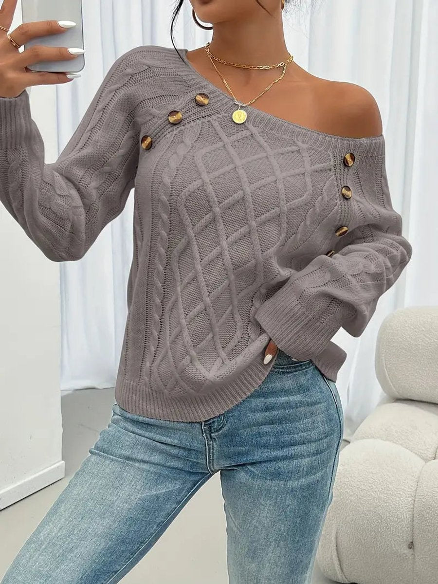 Women's Button-Shoulder Casual Jumper in Taupe