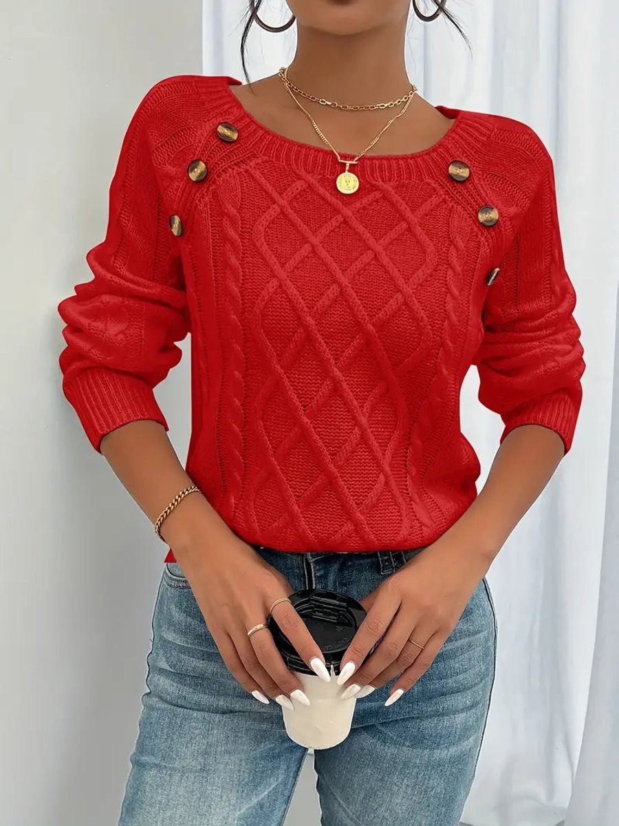 Women's Button-Shoulder Casual Jumper in Red