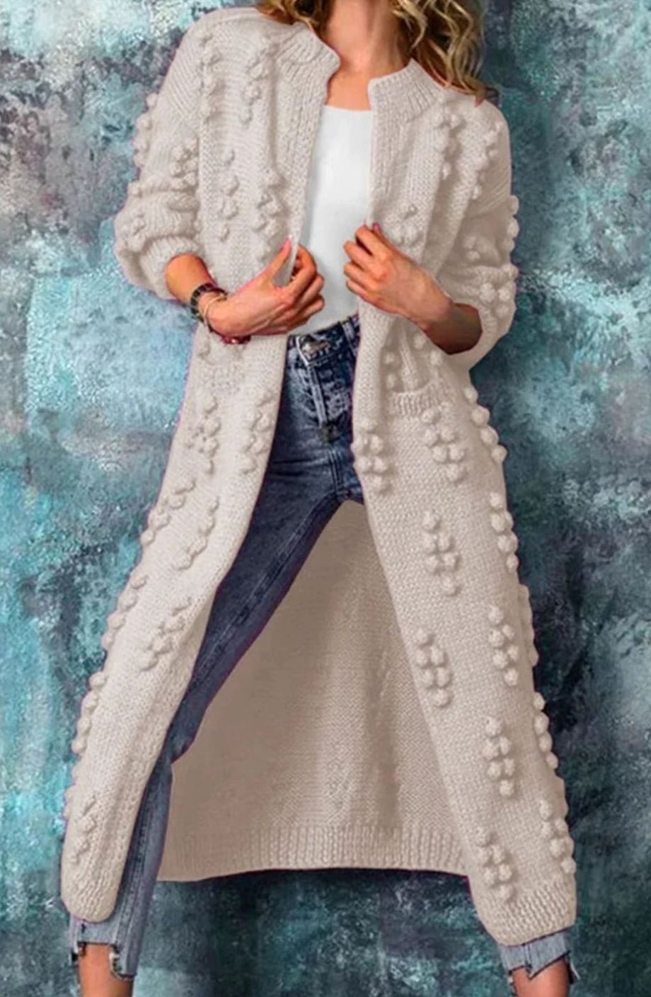 Women's Bobble-Knit Casual Cardigan in Beige