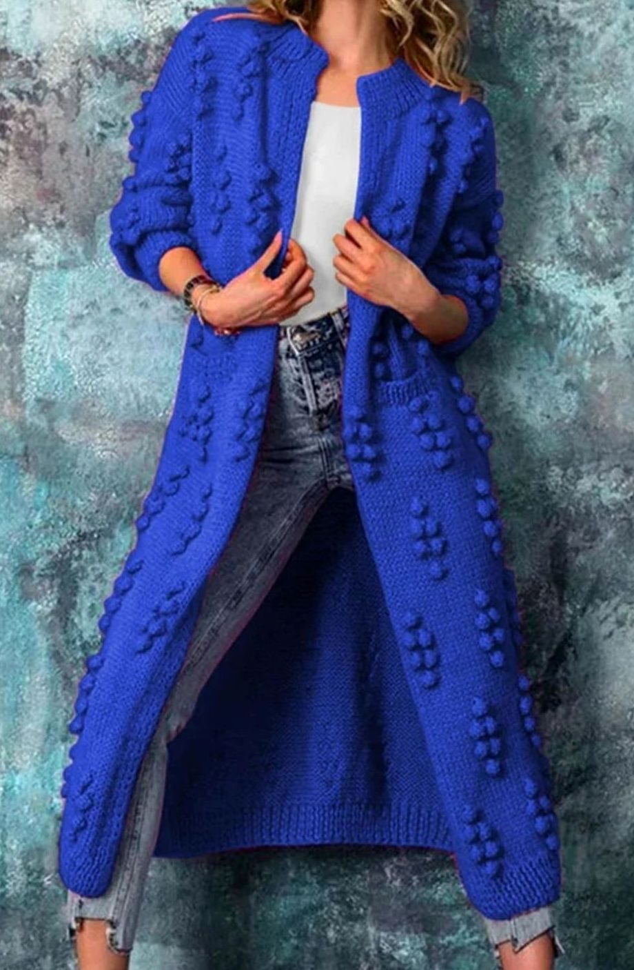 Women's Bobble-Knit Casual Cardigan in Blue