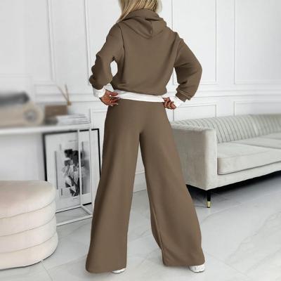 Hooded Wide-Leg Casual Co-ord in Brown