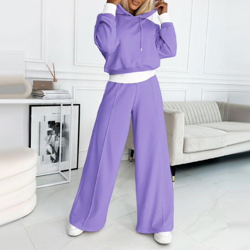 Hooded Wide-Leg Casual Co-ord in Purple