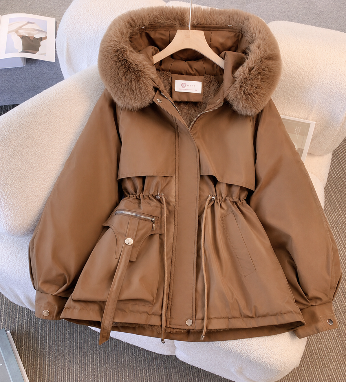 Women's Hooded Casual Jacket in Brown