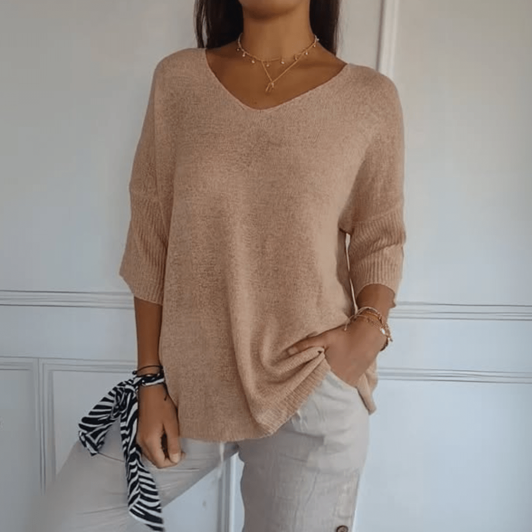 Women's Loose Fit V-Neck Casual Jumper in Peach