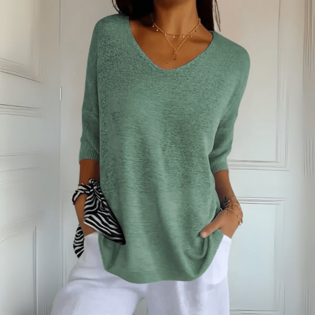 Women's Loose Fit V-Neck Casual Jumper in Sage