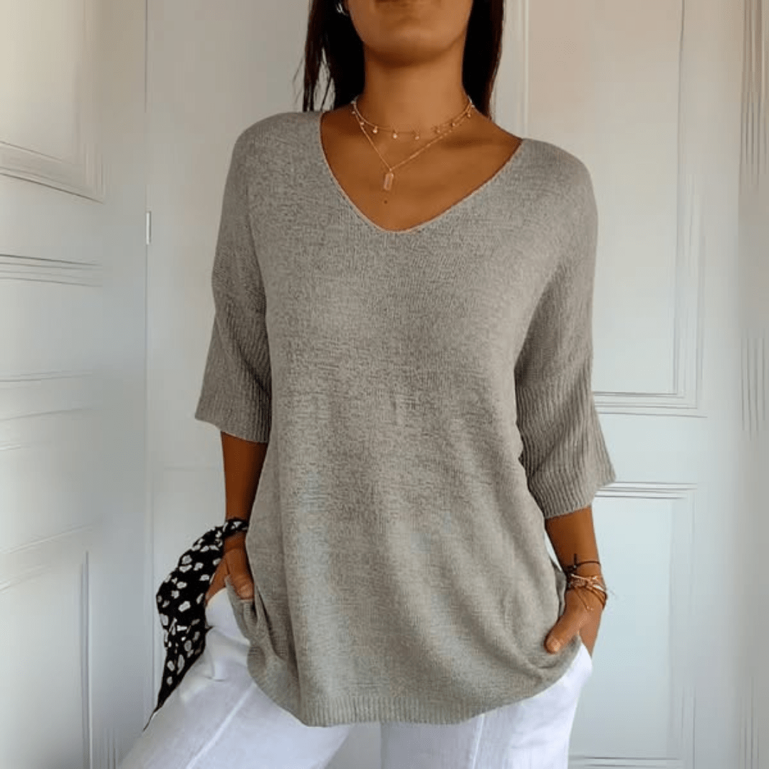 Women's Loose Fit V-Neck Casual Jumper in Taupe