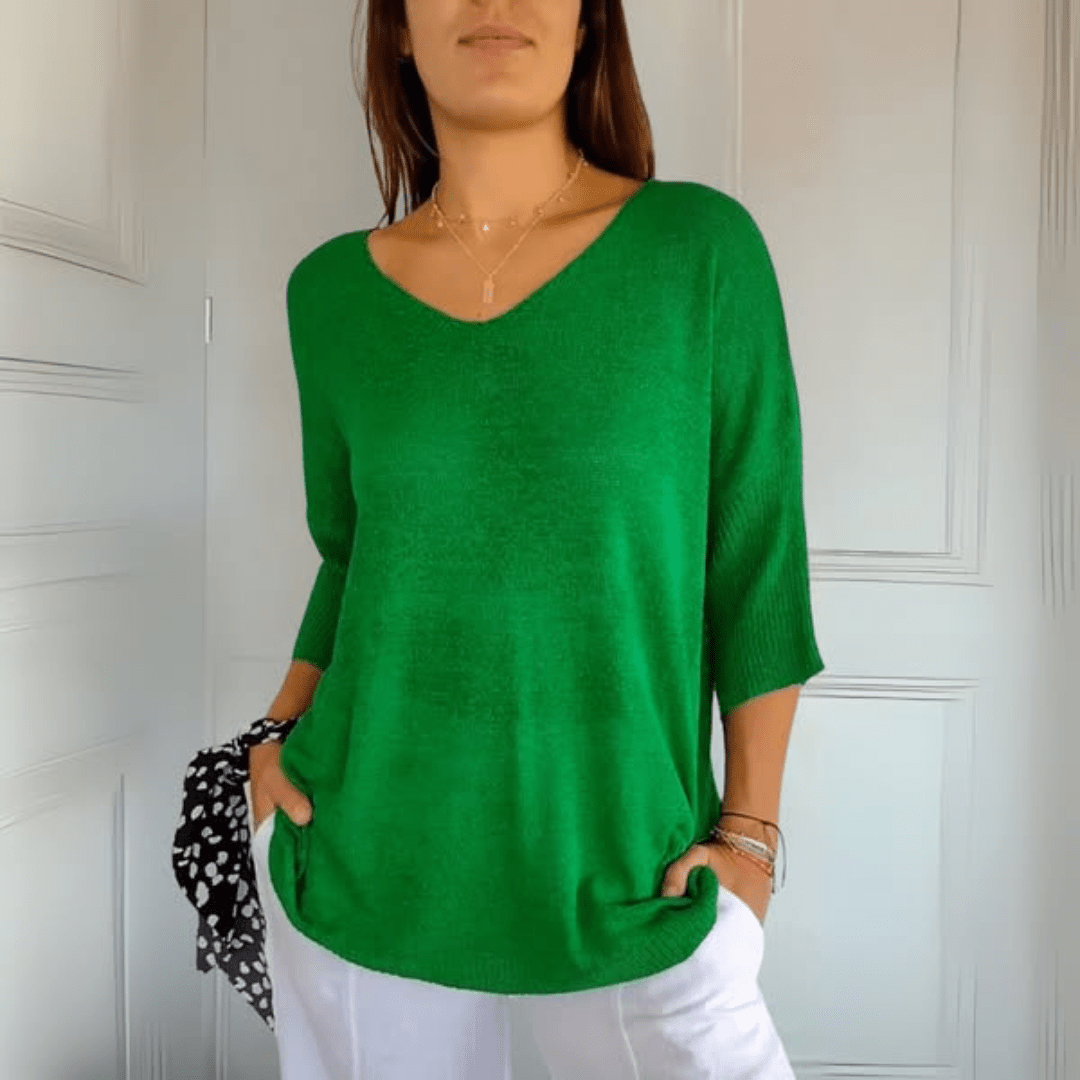 Women's Loose Fit V-Neck Casual Jumper in Green