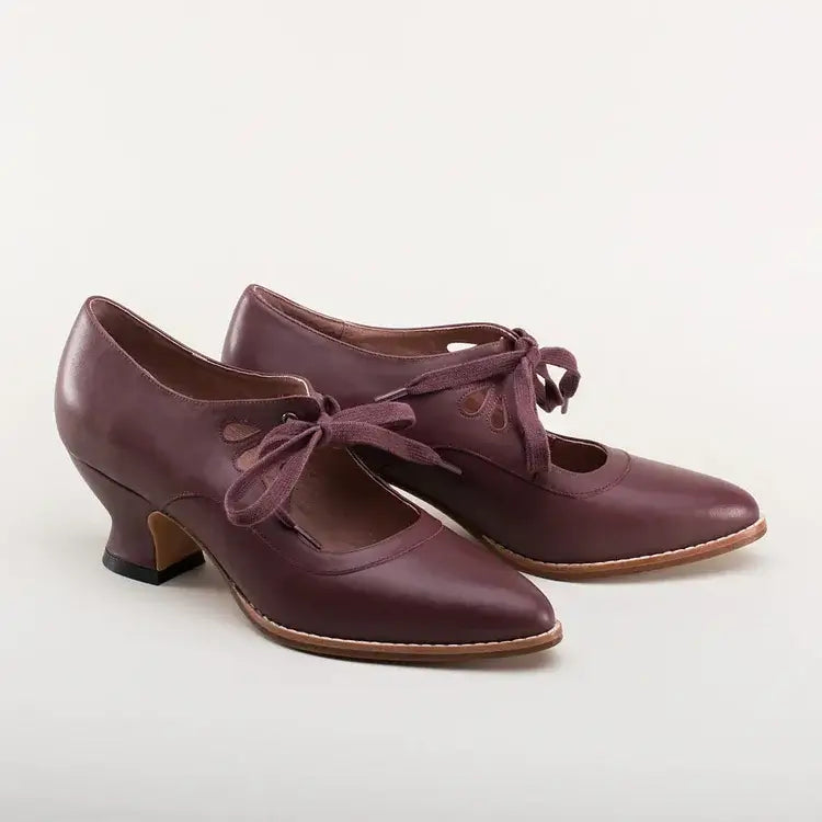 Cut-Out Lace-Up Wedding Guest Heels in Burgundy