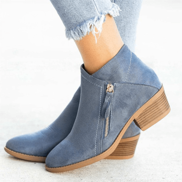Women's Block-Heel Side-Zip Ankle Boot in Blue