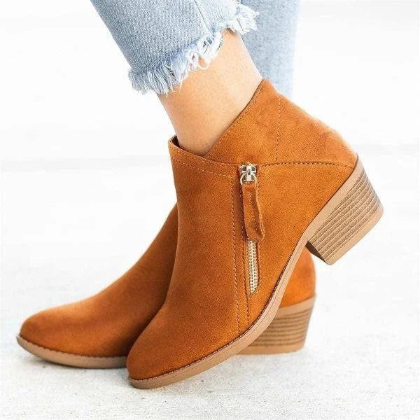 Women's Block-Heel Side-Zip Ankle Boot in Orange
