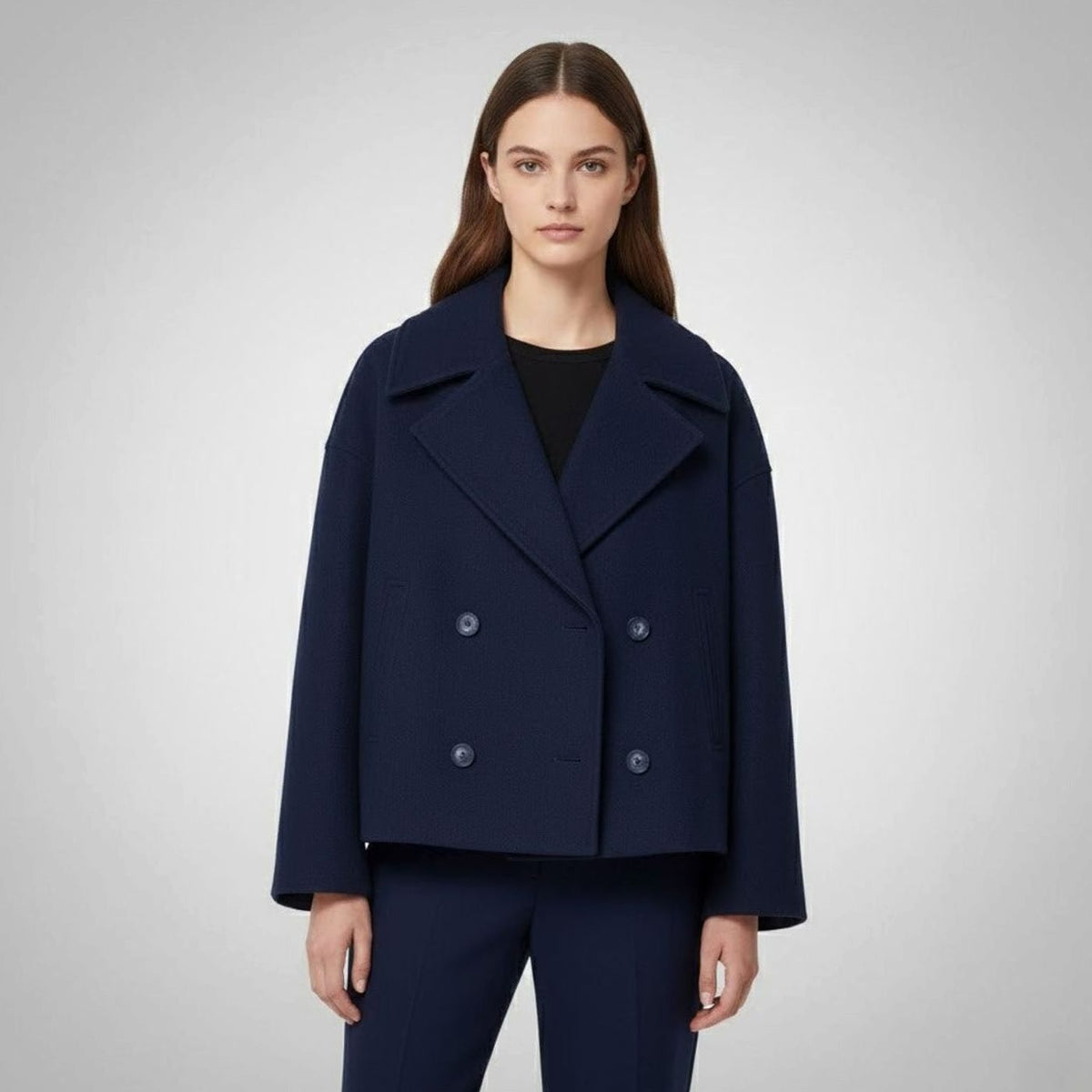 Women's Double-Breasted Casual Jacket in Navy