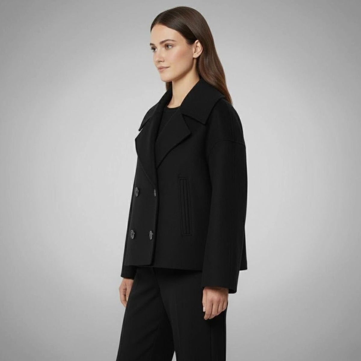 Women's Double-Breasted Casual Jacket in Black