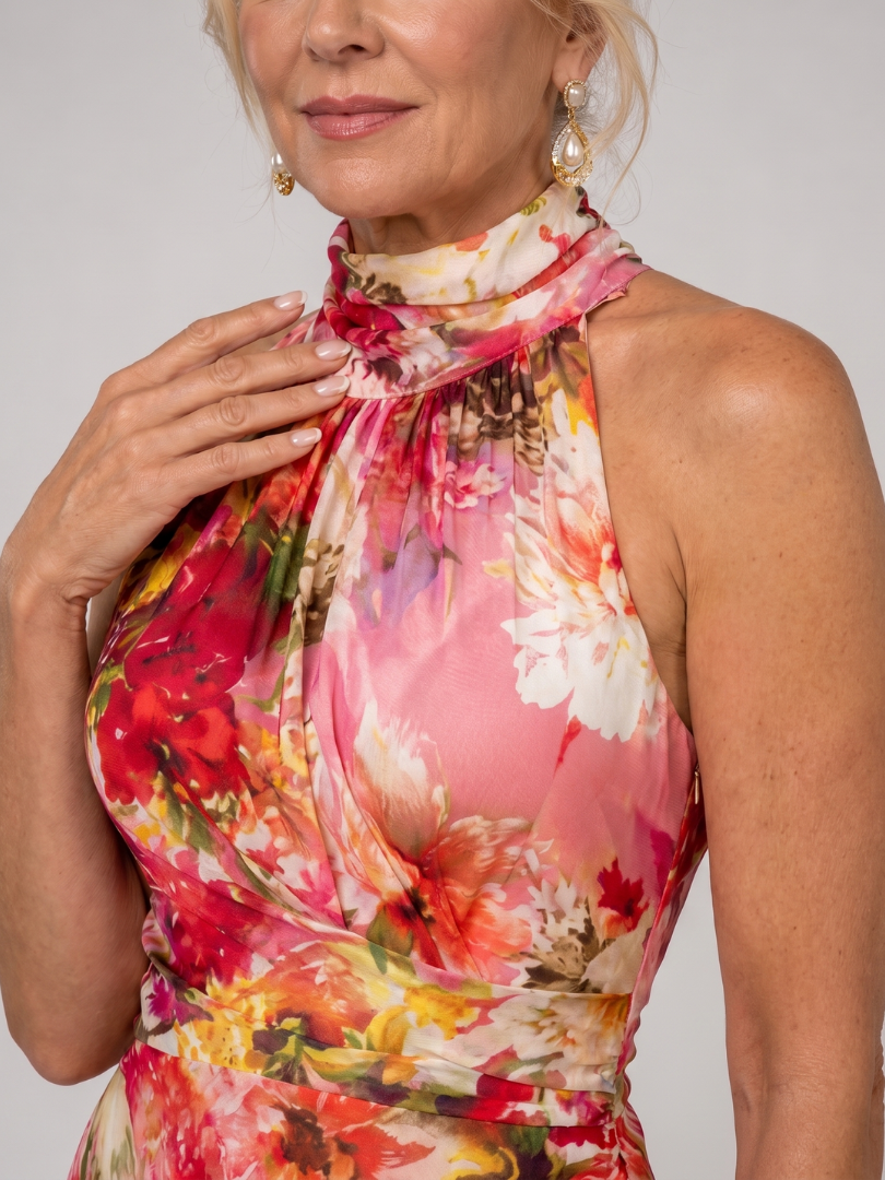 Halter Wedding Guest Maxi Dress in Light Pink
