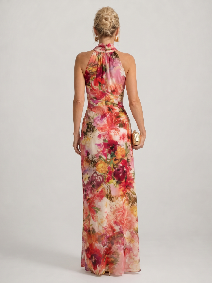 Halter Wedding Guest Maxi Dress in Light Pink