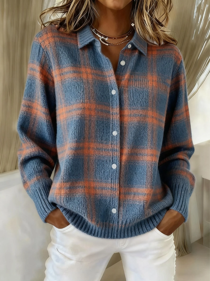 Women's Collared Casual Cardigan in Blue