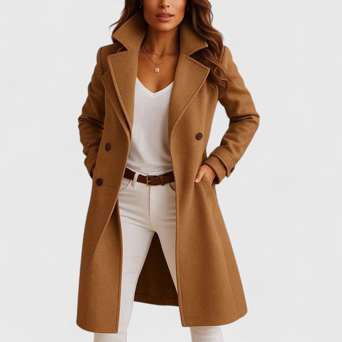 Women's Notch Lapel Tailored Workwear Coat in Camel